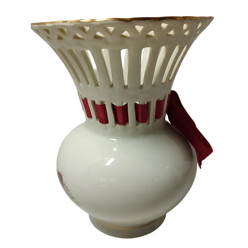 Formalities‎ by Baum Bros Reticulated Vase Rose 1980s Vintage 7.5 Inches